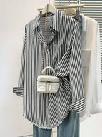Women's Casual Basic Striped Pointed Collar Long Sleeve Shirt Blouse With Button Pockets, Suitable For Daily Office Wear, Autumn/Winter/Spring