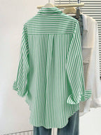 Women's Casual Basic Striped Pointed Collar Long Sleeve Shirt Blouse With Button Pockets, Suitable For Daily Office Wear, Autumn/Winter/Spring