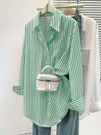 Women's Casual Basic Striped Pointed Collar Long Sleeve Shirt Blouse With Button Pockets, Suitable For Daily Office Wear, Autumn/Winter/Spring