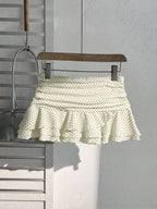 Elamini Women's Fashion Pleated Layered Decor Sweet Design Charming Polka Dot Ruffle Hem Vacation Style Skirt