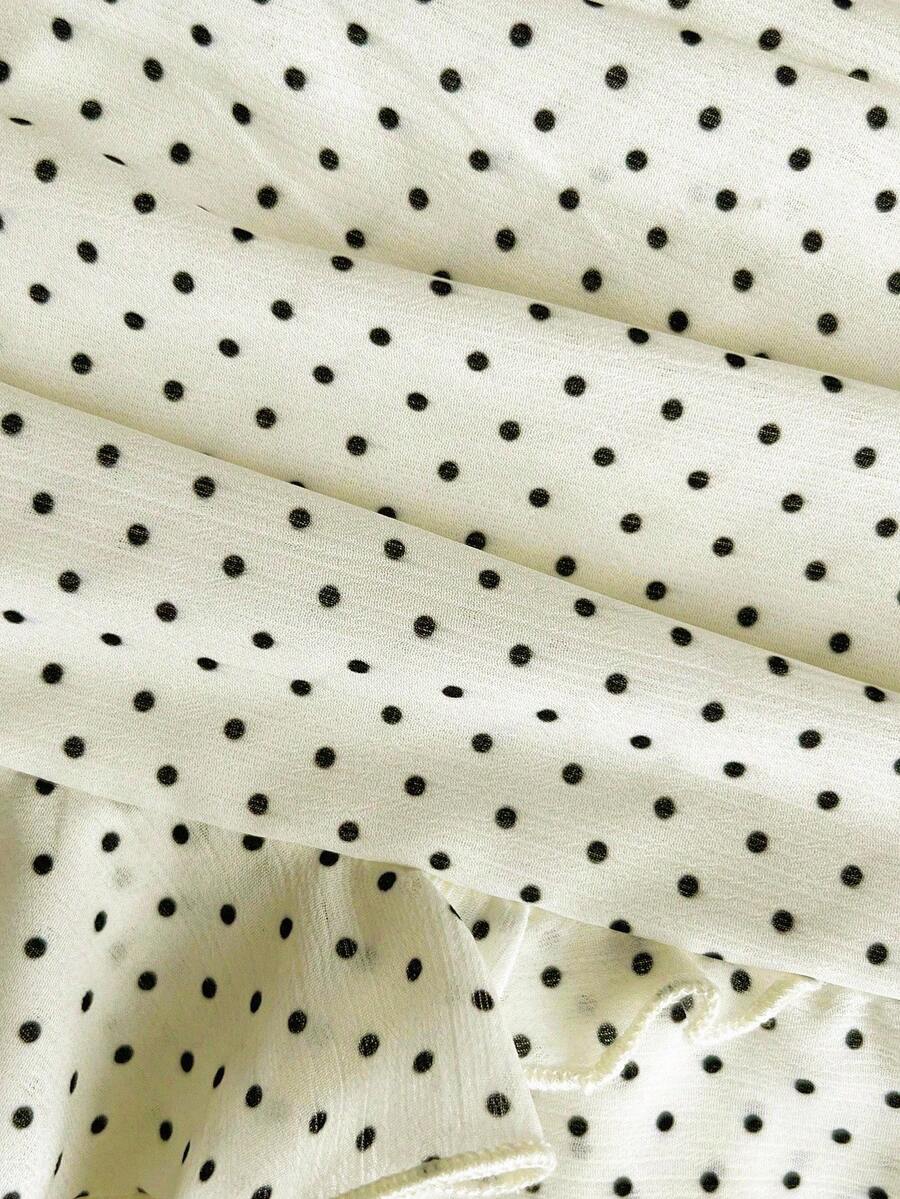 Elamini Women's Fashion Pleated Layered Decor Sweet Design Charming Polka Dot Ruffle Hem Vacation Style Skirt