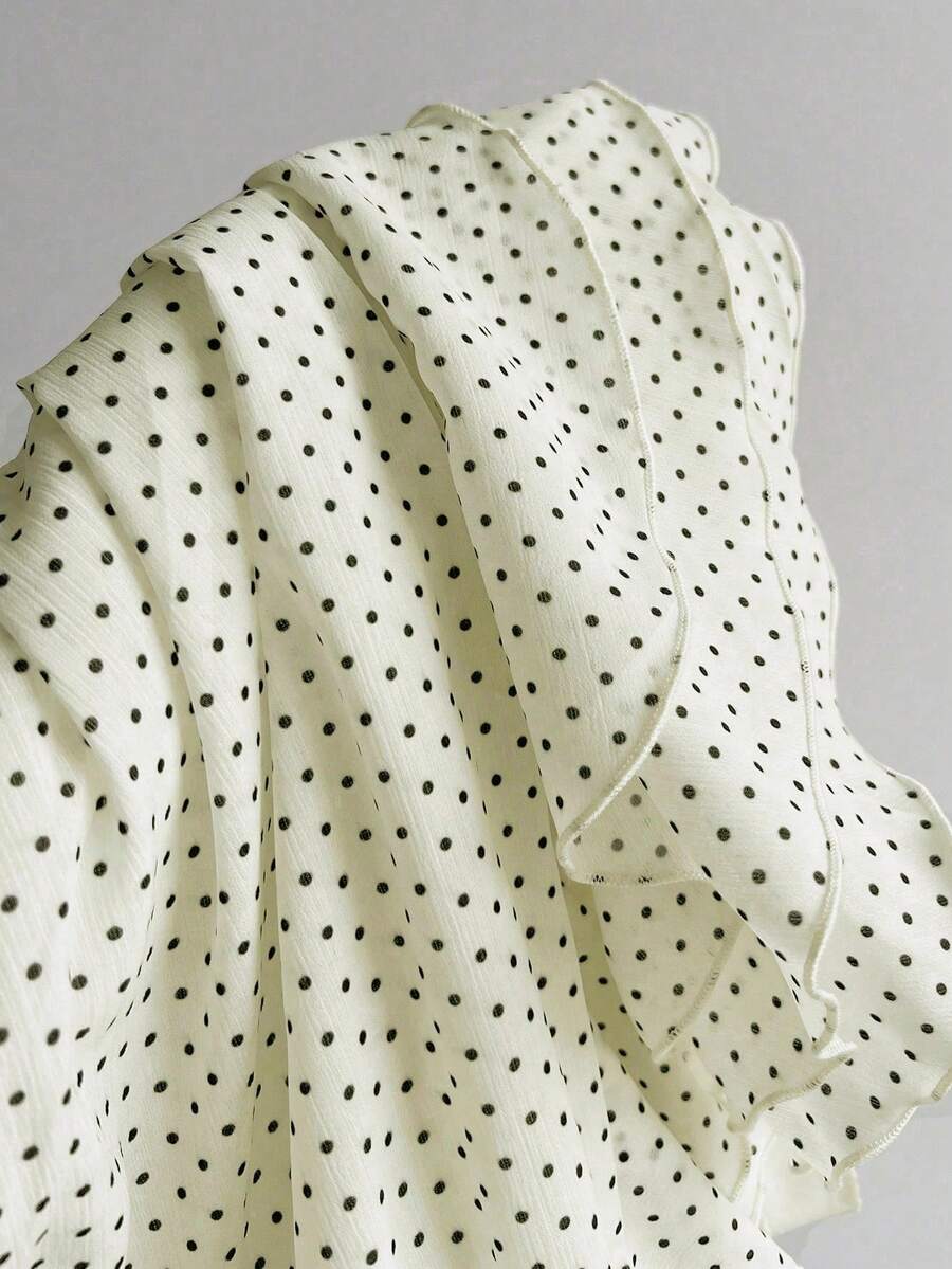 Elamini Women's Fashion Pleated Layered Decor Sweet Design Charming Polka Dot Ruffle Hem Vacation Style Skirt