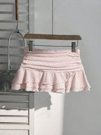 Elamini Women's Fashion Pleated Layered Decor Sweet Design Charming Polka Dot Ruffle Hem Vacation Style Skirt