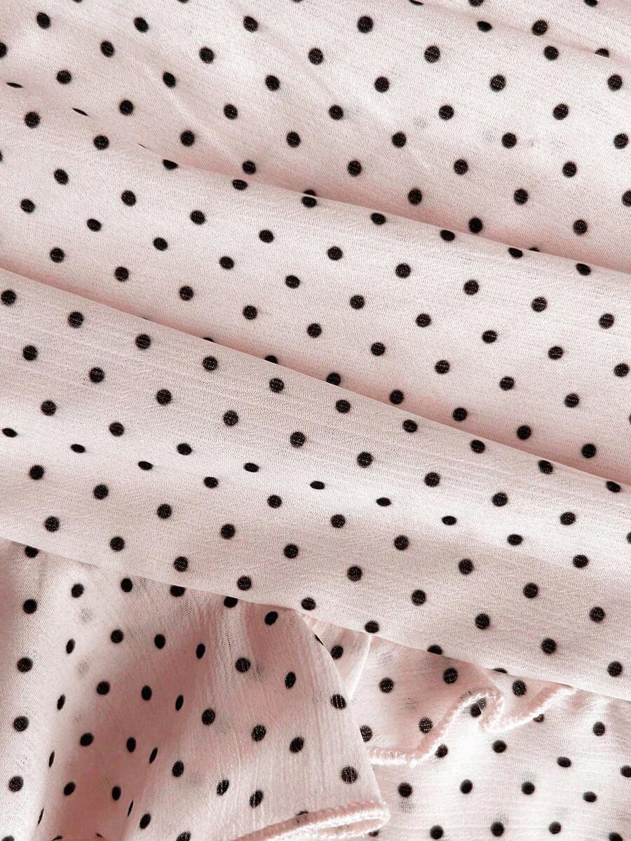 Elamini Women's Fashion Pleated Layered Decor Sweet Design Charming Polka Dot Ruffle Hem Vacation Style Skirt