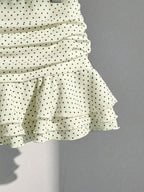 Elamini Women's Fashion Pleated Layered Decor Sweet Design Charming Polka Dot Ruffle Hem Vacation Style Skirt