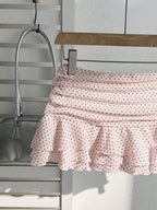 Elamini Women's Fashion Pleated Layered Decor Sweet Design Charming Polka Dot Ruffle Hem Vacation Style Skirt