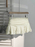 Elamini Women's Fashion Pleated Layered Decor Sweet Design Charming Polka Dot Ruffle Hem Vacation Style Skirt