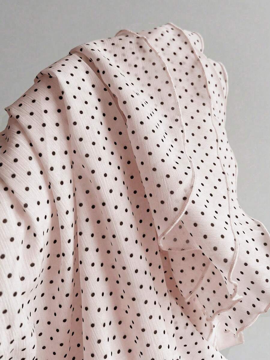 Elamini Women's Fashion Pleated Layered Decor Sweet Design Charming Polka Dot Ruffle Hem Vacation Style Skirt