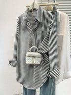 Women's Casual Basic Striped Pointed Collar Long Sleeve Shirt Blouse With Button Pockets, Suitable For Daily Office Wear, Autumn/Winter/Spring