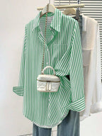 Women's Casual Basic Striped Pointed Collar Long Sleeve Shirt Blouse With Button Pockets, Suitable For Daily Office Wear, Autumn/Winter/Spring