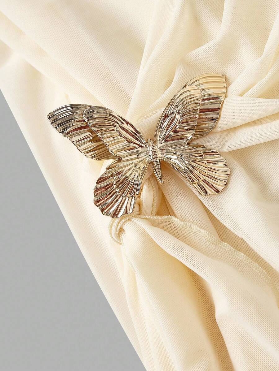 SHEIN MOD Women's Metallic Butterfly Ombre Abstract Floral Bell Sleeve Dress, Brown Elegant Women Dress, Brown Long Dress, Earth Tone Dress, Unique Dress,Elegant,Luxury,Party Dress,Dresses For Women Elegant
