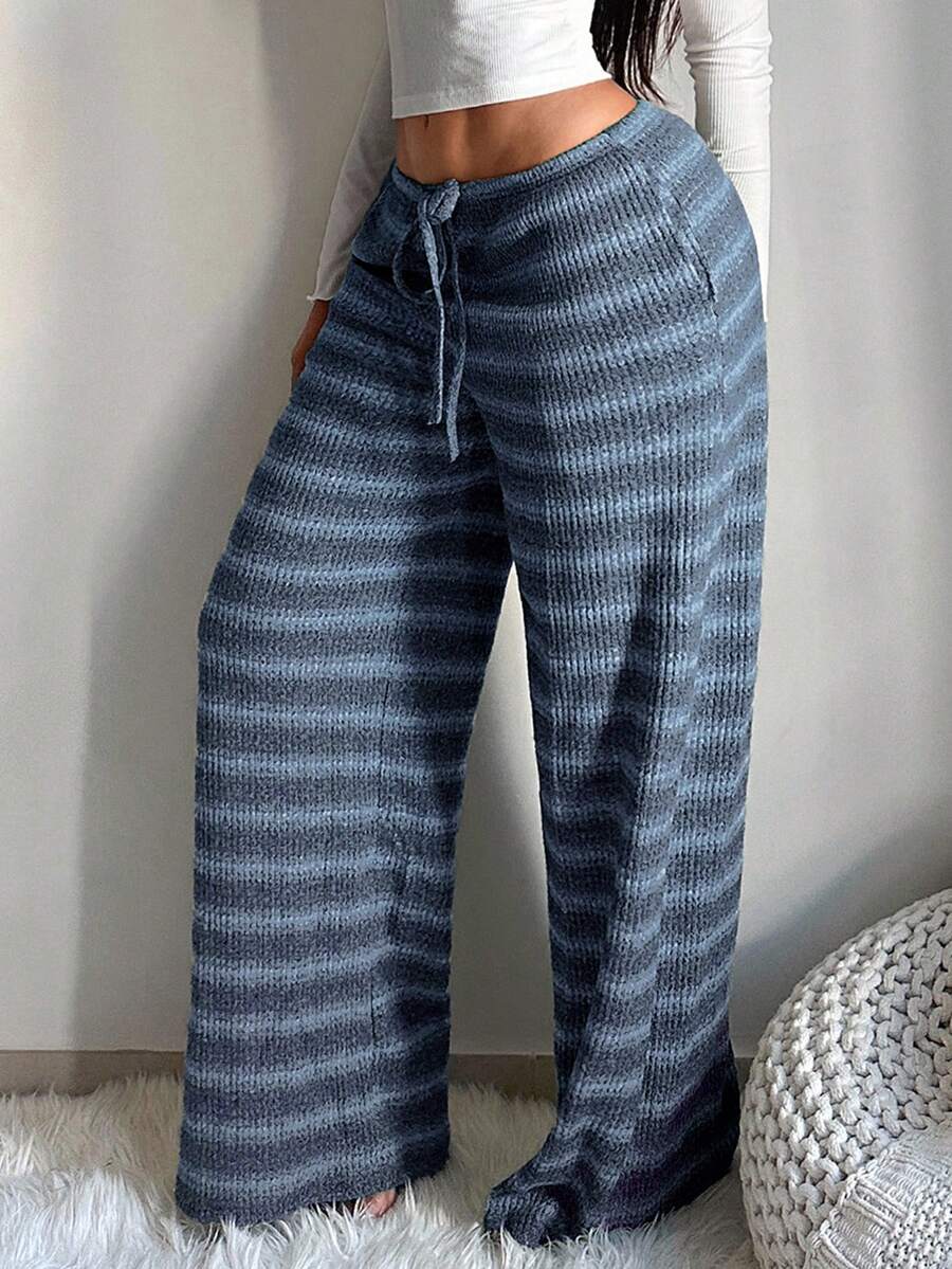 SHEIN SXY Women's Comfortable Casual Simple Low Waist Drawstring Wide Leg Pants Striped Pants Set Comfy Pants Set Women Lounge Pants Set