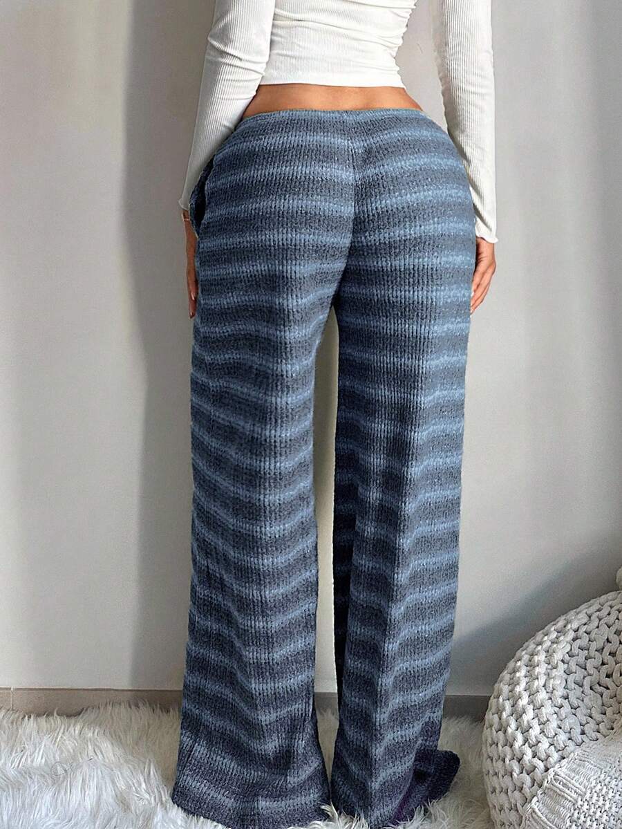 SHEIN SXY Women's Comfortable Casual Simple Low Waist Drawstring Wide Leg Pants Striped Pants Set Comfy Pants Set Women Lounge Pants Set