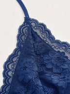 ROMWE PUNK Contrast Lace Ruched Halter Top