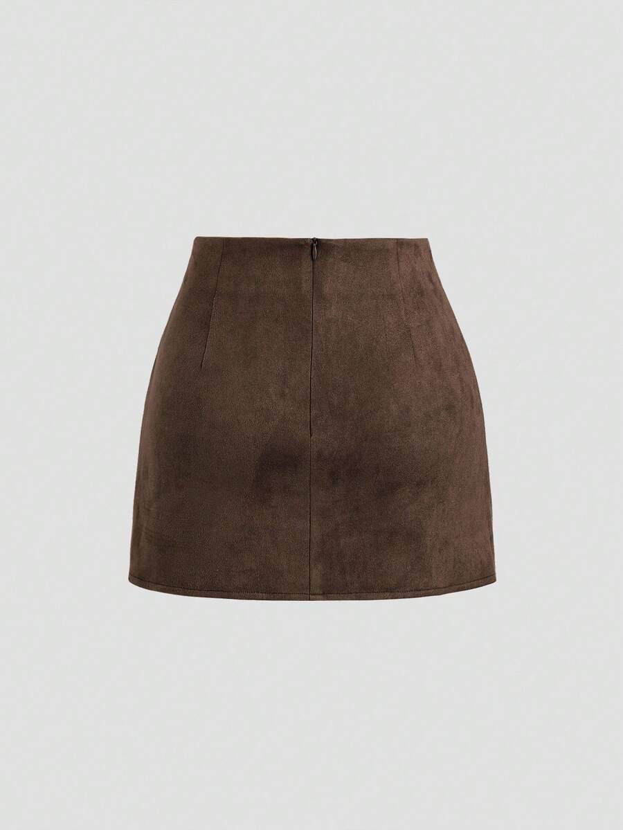 Sweetra Vintage Italian Style Maillard Color Pleated Bodycon Skirt, Sexy & Alluring For Autumn/Winter