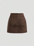 Sweetra Vintage Italian Style Maillard Color Pleated Bodycon Skirt, Sexy & Alluring For Autumn/Winter
