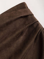 Sweetra Vintage Italian Style Maillard Color Pleated Bodycon Skirt, Sexy & Alluring For Autumn/Winter
