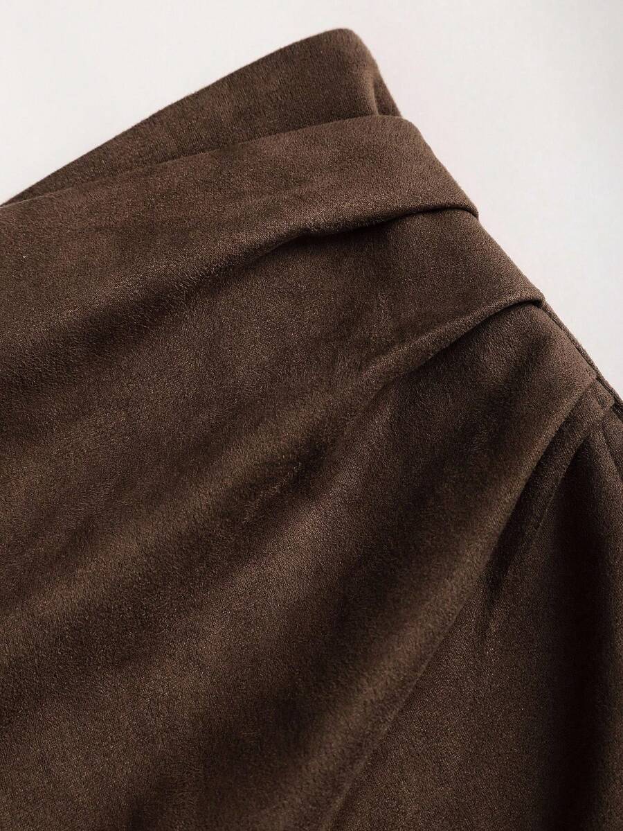 Sweetra Vintage Italian Style Maillard Color Pleated Bodycon Skirt, Sexy & Alluring For Autumn/Winter