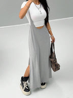 Coolane Women's Spring And Summer Vintage Going Out Date Night Sportswear Athleisure Basic Grey Midi Dress