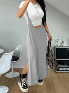 Coolane Women's Spring And Summer Vintage Going Out Date Night Sportswear Athleisure Basic Grey Midi Dress