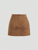 Sweetra Vintage Italian Style Maillard Color Pleated Bodycon Skirt, Sexy & Alluring For Autumn/Winter