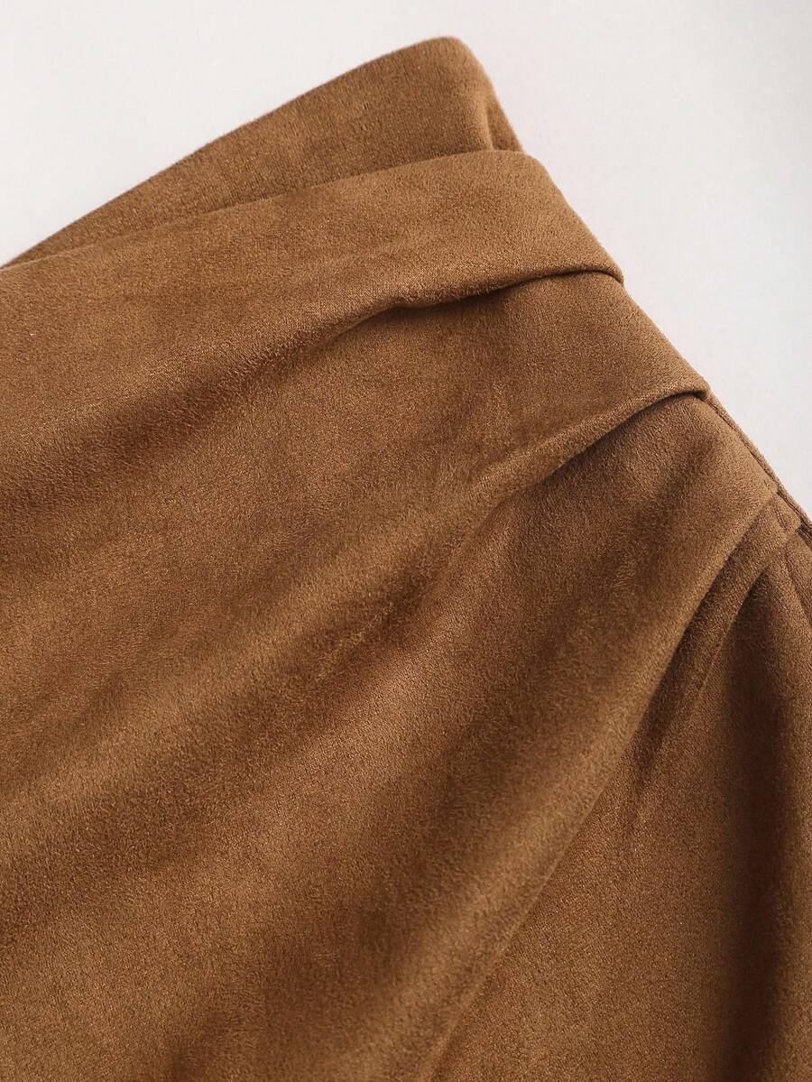 Sweetra Vintage Italian Style Maillard Color Pleated Bodycon Skirt, Sexy & Alluring For Autumn/Winter