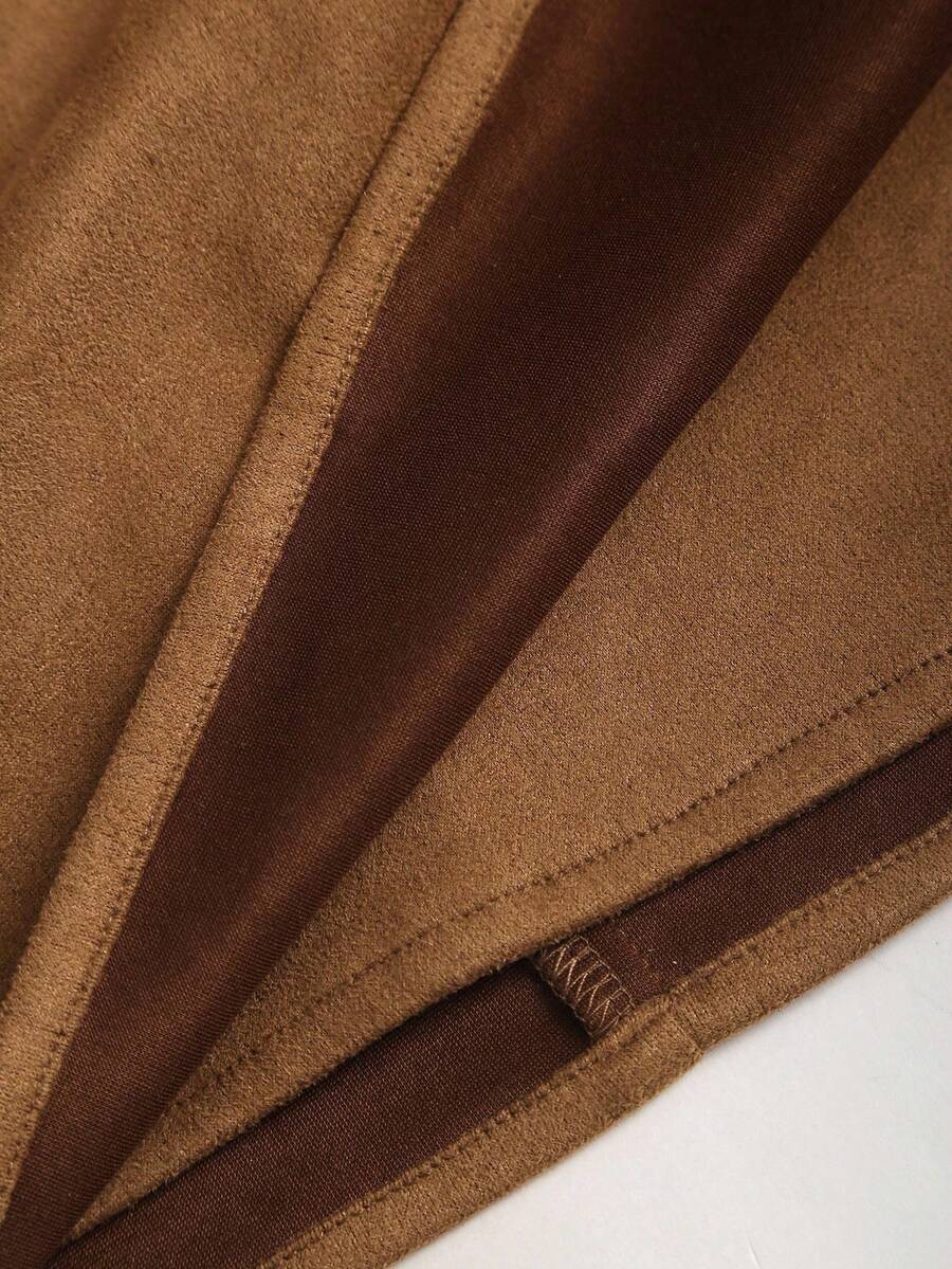 Sweetra Vintage Italian Style Maillard Color Pleated Bodycon Skirt, Sexy & Alluring For Autumn/Winter