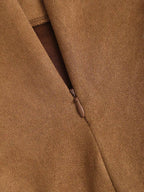 Sweetra Vintage Italian Style Maillard Color Pleated Bodycon Skirt, Sexy & Alluring For Autumn/Winter