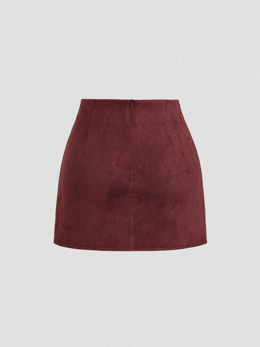 Sweetra Vintage Italian Style Maillard Color Pleated Bodycon Skirt, Sexy & Alluring For Autumn/Winter