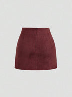 Sweetra Vintage Italian Style Maillard Color Pleated Bodycon Skirt, Sexy & Alluring For Autumn/Winter