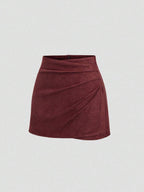 Sweetra Vintage Italian Style Maillard Color Pleated Bodycon Skirt, Sexy & Alluring For Autumn/Winter