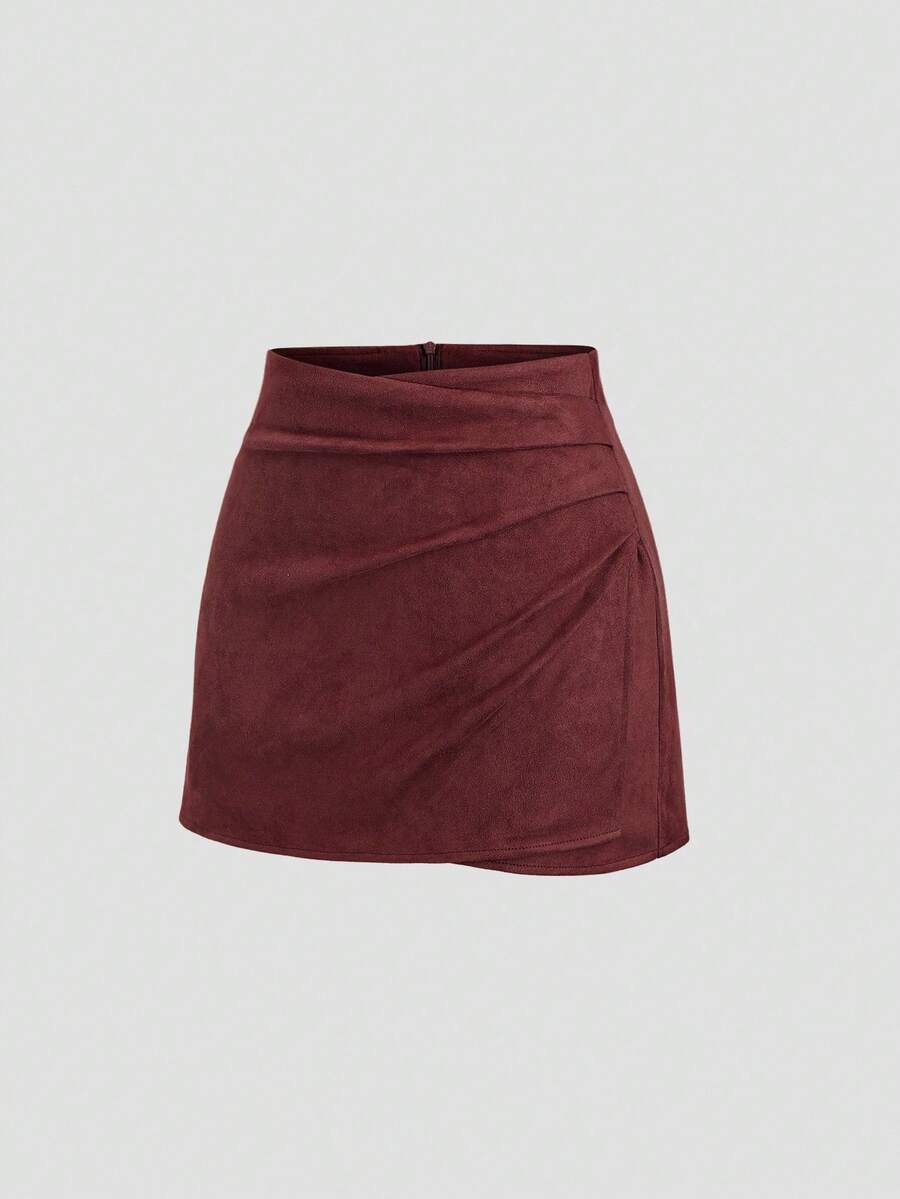Sweetra Vintage Italian Style Maillard Color Pleated Bodycon Skirt, Sexy & Alluring For Autumn/Winter