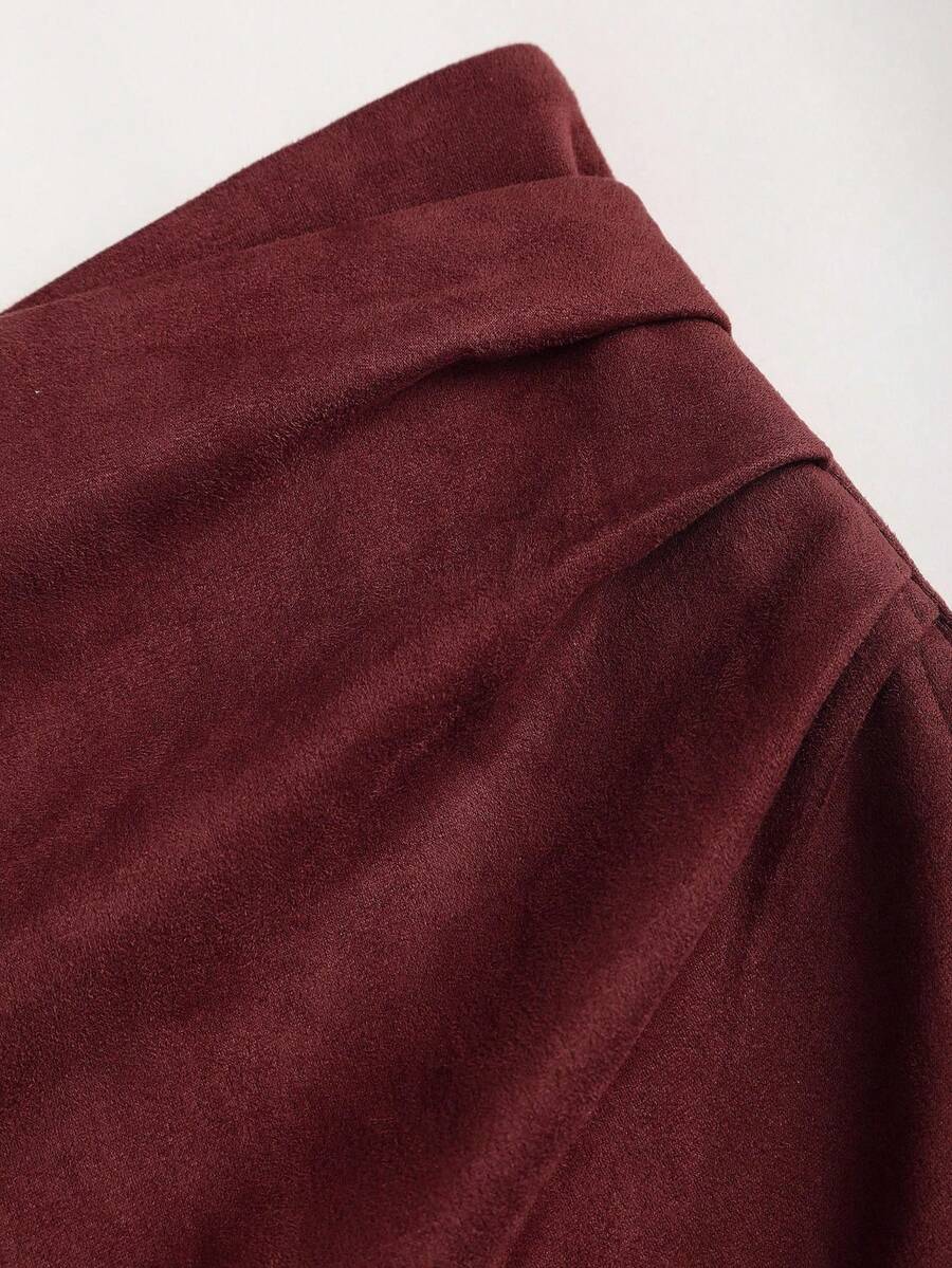 Sweetra Vintage Italian Style Maillard Color Pleated Bodycon Skirt, Sexy & Alluring For Autumn/Winter