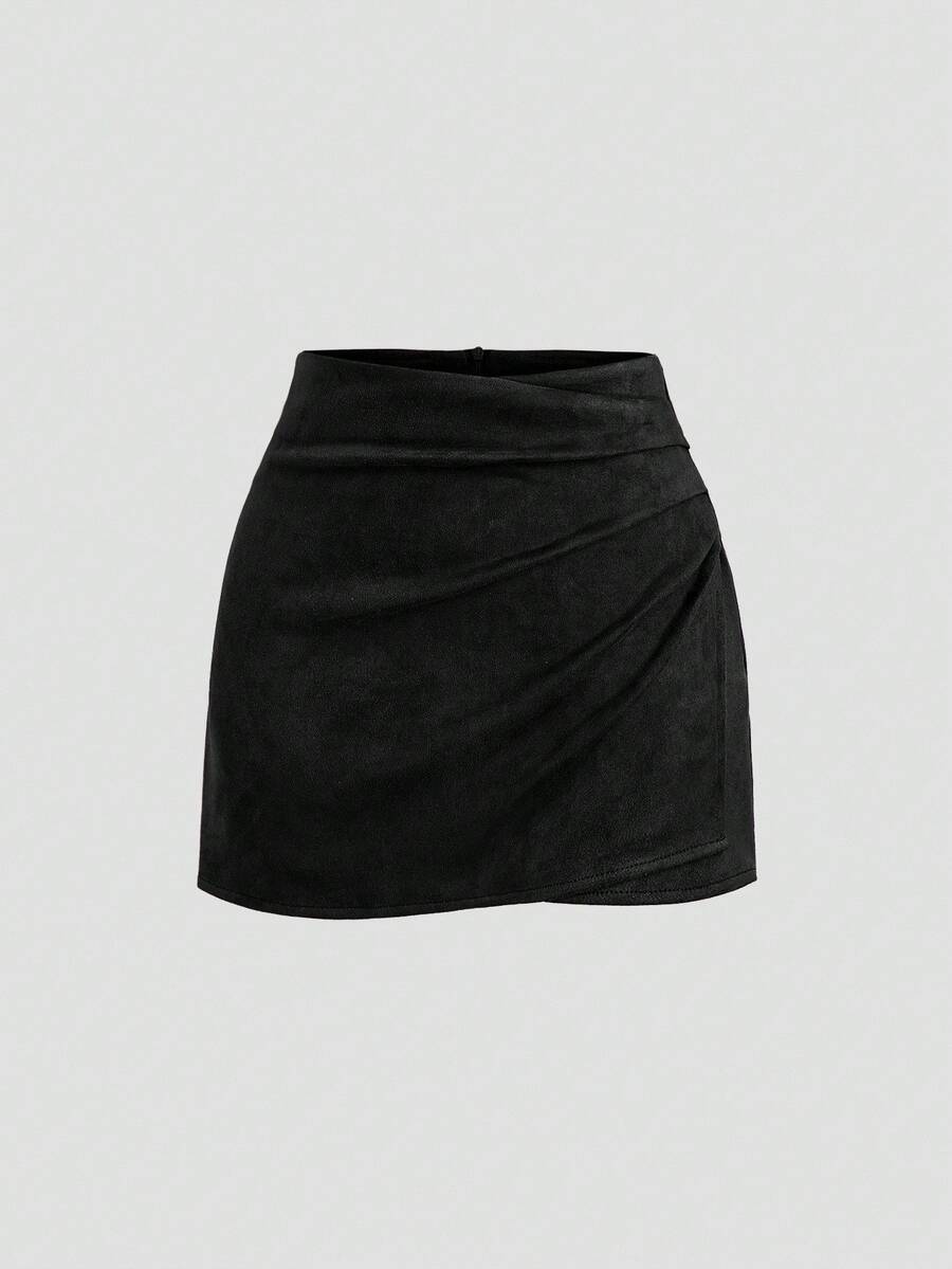 Sweetra Vintage Italian Style Maillard Color Pleated Bodycon Skirt, Sexy & Alluring For Autumn/Winter