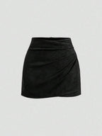 Sweetra Vintage Italian Style Maillard Color Pleated Bodycon Skirt, Sexy & Alluring For Autumn/Winter