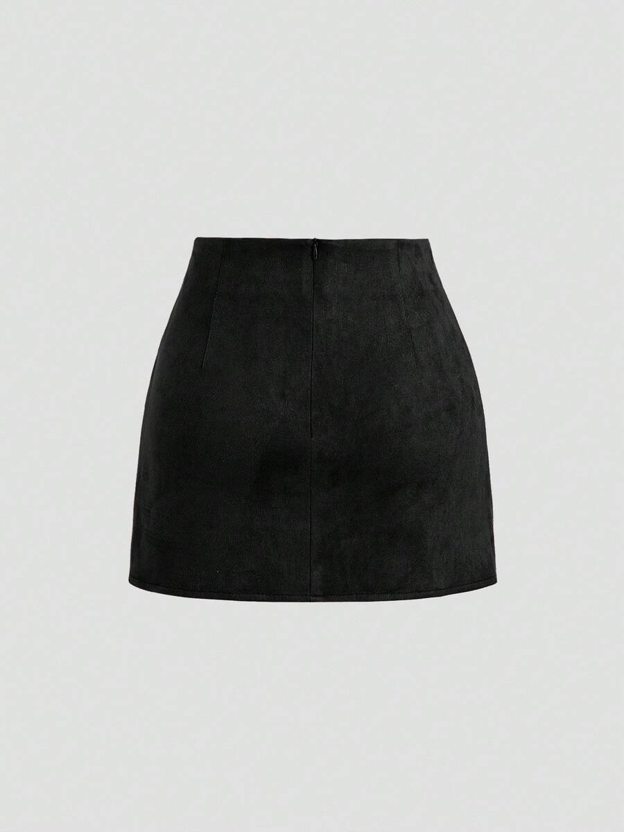 Sweetra Vintage Italian Style Maillard Color Pleated Bodycon Skirt, Sexy & Alluring For Autumn/Winter