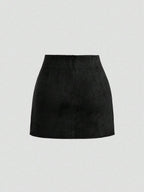 Sweetra Vintage Italian Style Maillard Color Pleated Bodycon Skirt, Sexy & Alluring For Autumn/Winter