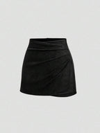 Sweetra Vintage Italian Style Maillard Color Pleated Bodycon Skirt, Sexy & Alluring For Autumn/Winter