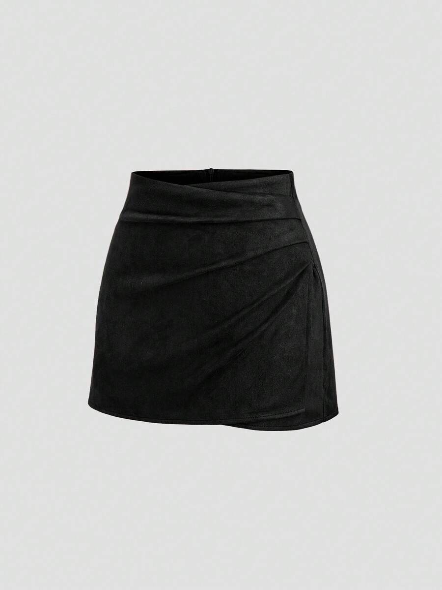 Sweetra Vintage Italian Style Maillard Color Pleated Bodycon Skirt, Sexy & Alluring For Autumn/Winter