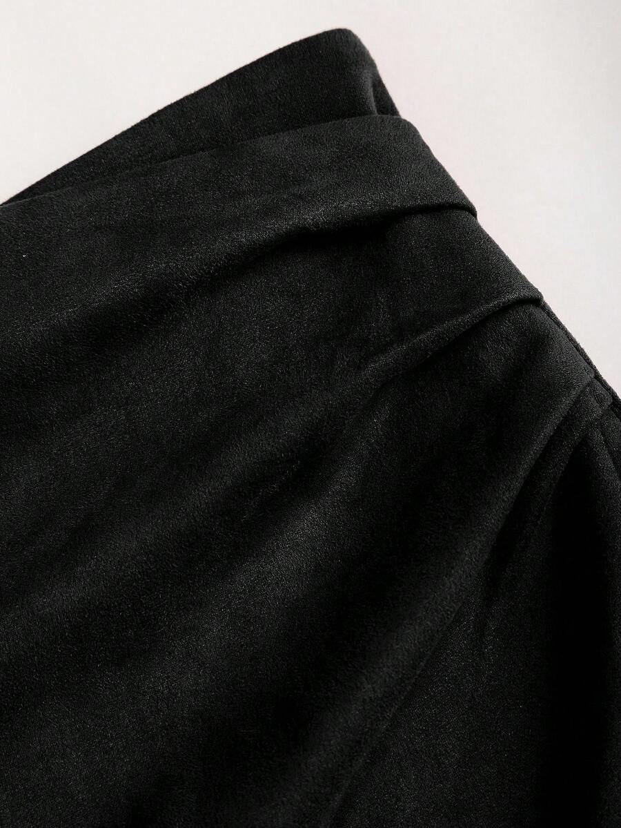 Sweetra Vintage Italian Style Maillard Color Pleated Bodycon Skirt, Sexy & Alluring For Autumn/Winter