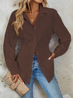Airlisse Women's French Elegant Casual Cinched Waist Ruched Long Sleeve White Blouse, Suitable For Work And School