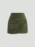 Sweetra Vintage Italian Style Maillard Color Pleated Bodycon Skirt, Sexy & Alluring For Autumn/Winter