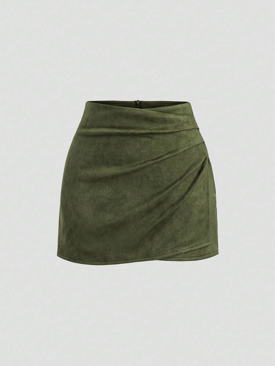 Sweetra Vintage Italian Style Maillard Color Pleated Bodycon Skirt, Sexy & Alluring For Autumn/Winter