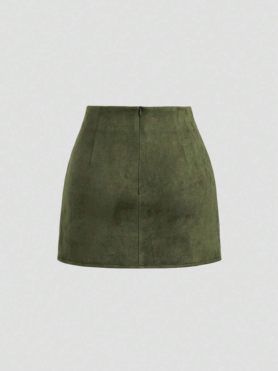 Sweetra Vintage Italian Style Maillard Color Pleated Bodycon Skirt, Sexy & Alluring For Autumn/Winter