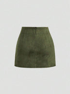 Sweetra Vintage Italian Style Maillard Color Pleated Bodycon Skirt, Sexy & Alluring For Autumn/Winter