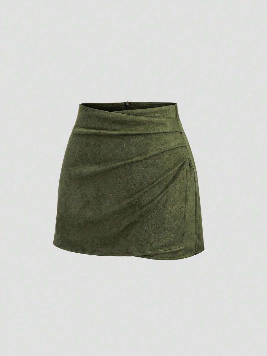 Sweetra Vintage Italian Style Maillard Color Pleated Bodycon Skirt, Sexy & Alluring For Autumn/Winter