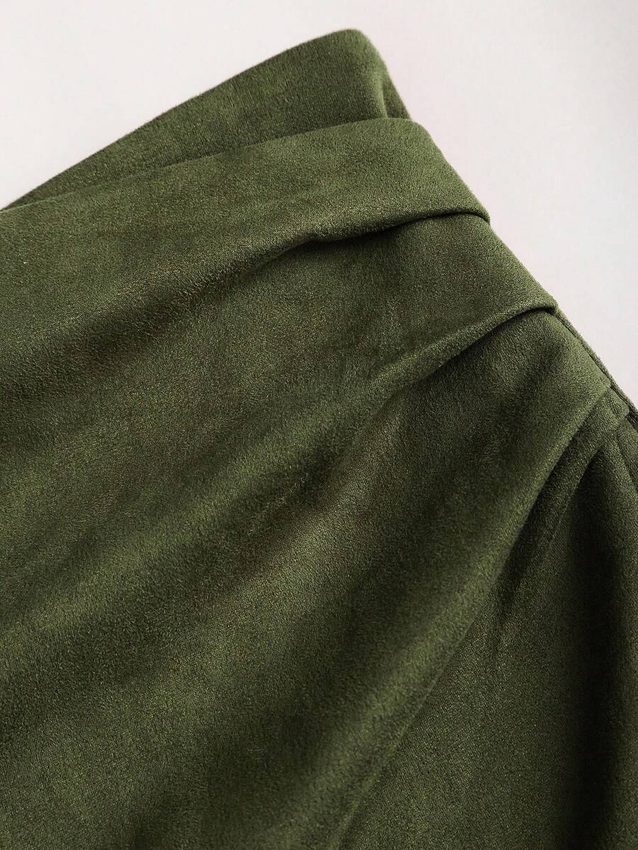 Sweetra Vintage Italian Style Maillard Color Pleated Bodycon Skirt, Sexy & Alluring For Autumn/Winter
