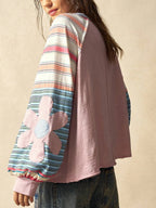 Bohemela Casual Knit Color Block Round Neck Loose Fit Long Sleeve Sweatshirt For Women In Fall/Winter
