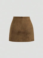 Sweetra Vintage Italian Style Maillard Color Pleated Bodycon Skirt, Sexy & Alluring For Autumn/Winter