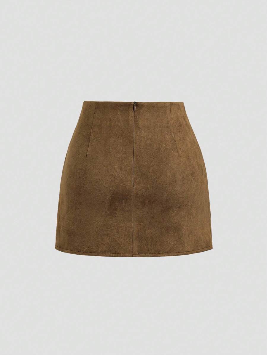 Sweetra Vintage Italian Style Maillard Color Pleated Bodycon Skirt, Sexy & Alluring For Autumn/Winter
